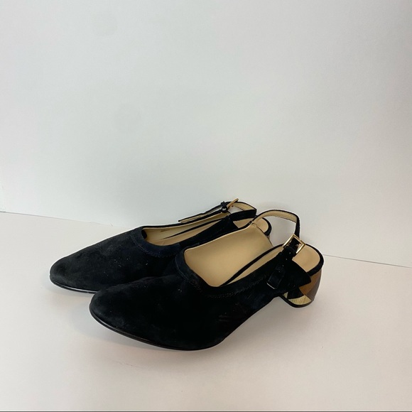 Vintage Shoes - VINTAGE CLARKS BLACK PATTERN CHUNKY HEELS {{8.5}